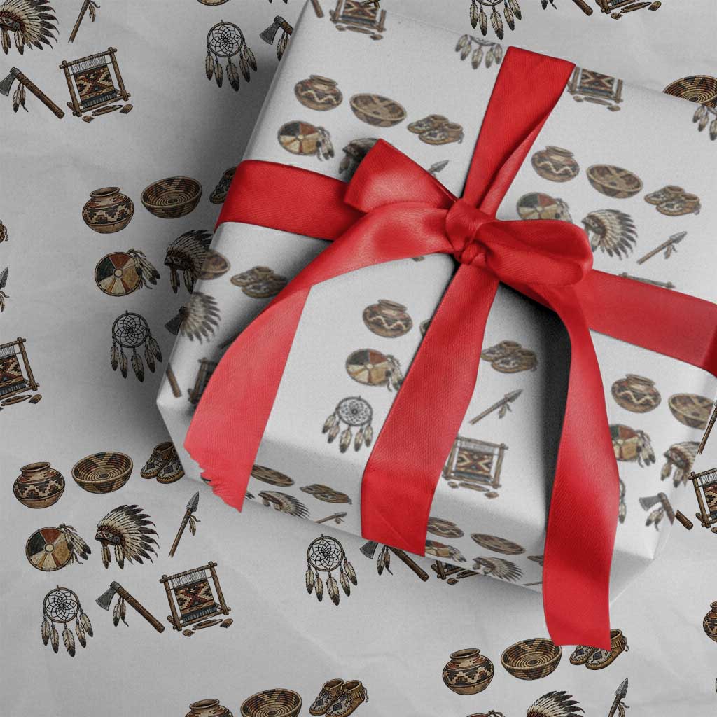 Indigenous Cultural Artifacts Wrapping Paper Roll Native American Heritage Graphic TS12 White Print Your Wear