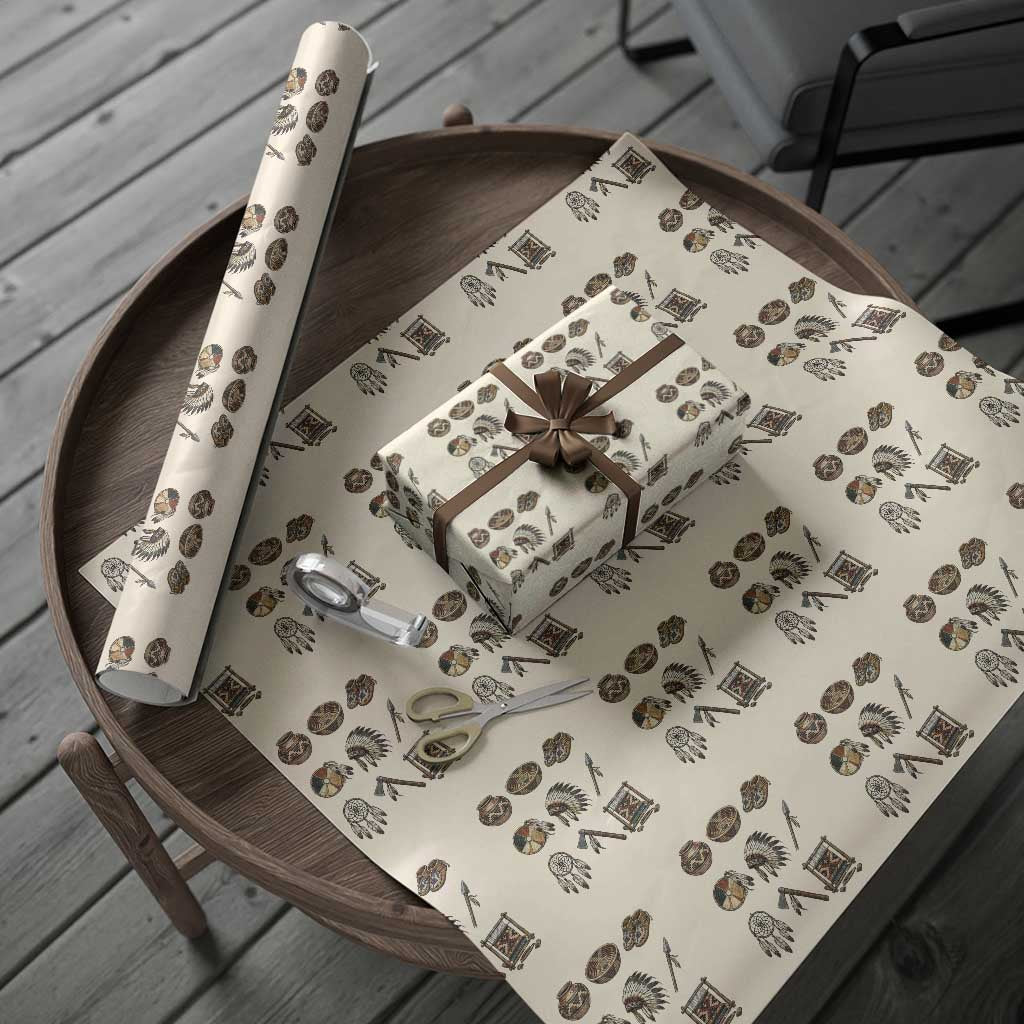 Indigenous Cultural Artifacts Wrapping Paper Roll Native American Heritage Graphic TS12 Beige Print Your Wear
