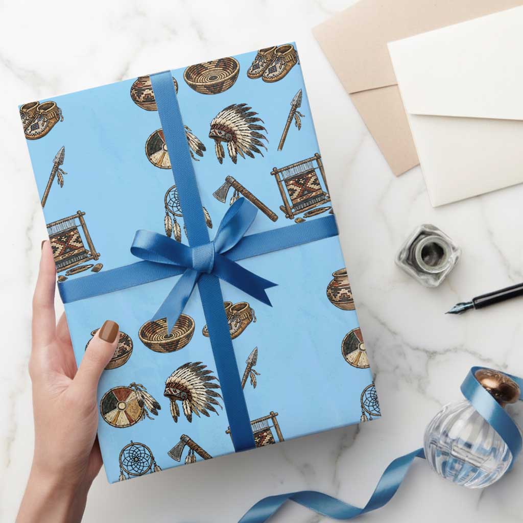 Indigenous Cultural Artifacts Wrapping Paper Roll Native American Heritage Graphic TS12 Light Blue Print Your Wear