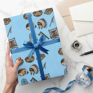 Indigenous Cultural Artifacts Wrapping Paper Roll Native American Heritage Graphic TS12 Light Blue Print Your Wear