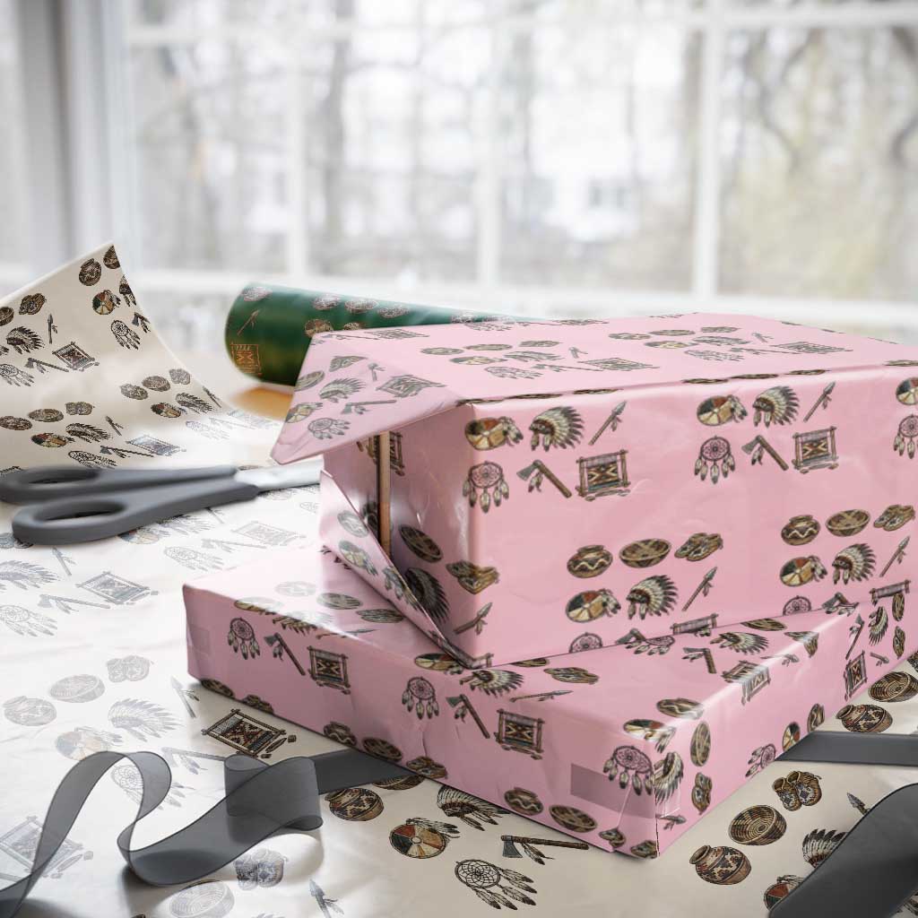 Indigenous Cultural Artifacts Wrapping Paper Roll Native American Heritage Graphic TS12 Light Pink Print Your Wear