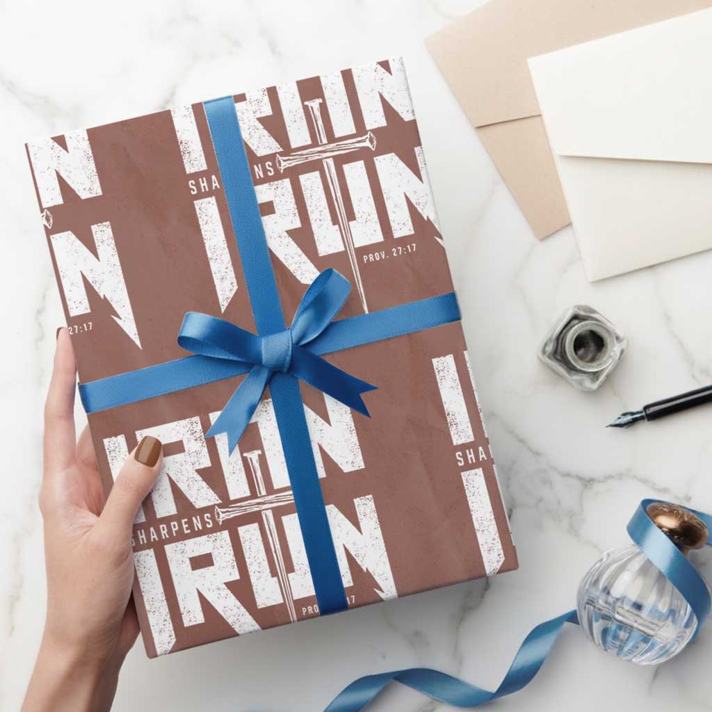 Iron Sharpens Iron Wrapping Paper Roll Christian Bible Scripture Gym Workout TS11 Mocha Print Your Wear