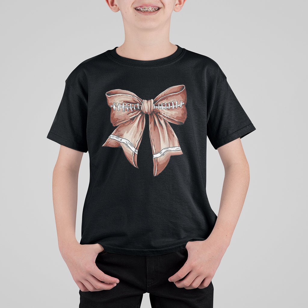 Coquette Bow Pumpkin American Football T Shirt For Kid Retro Thanksgiving Autumn Vibe TS02 Dark Heather Print Your Wear