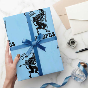 Krampus Wrapping Paper Roll Gruss Vom Greetings TS02 Light Blue Print Your Wear