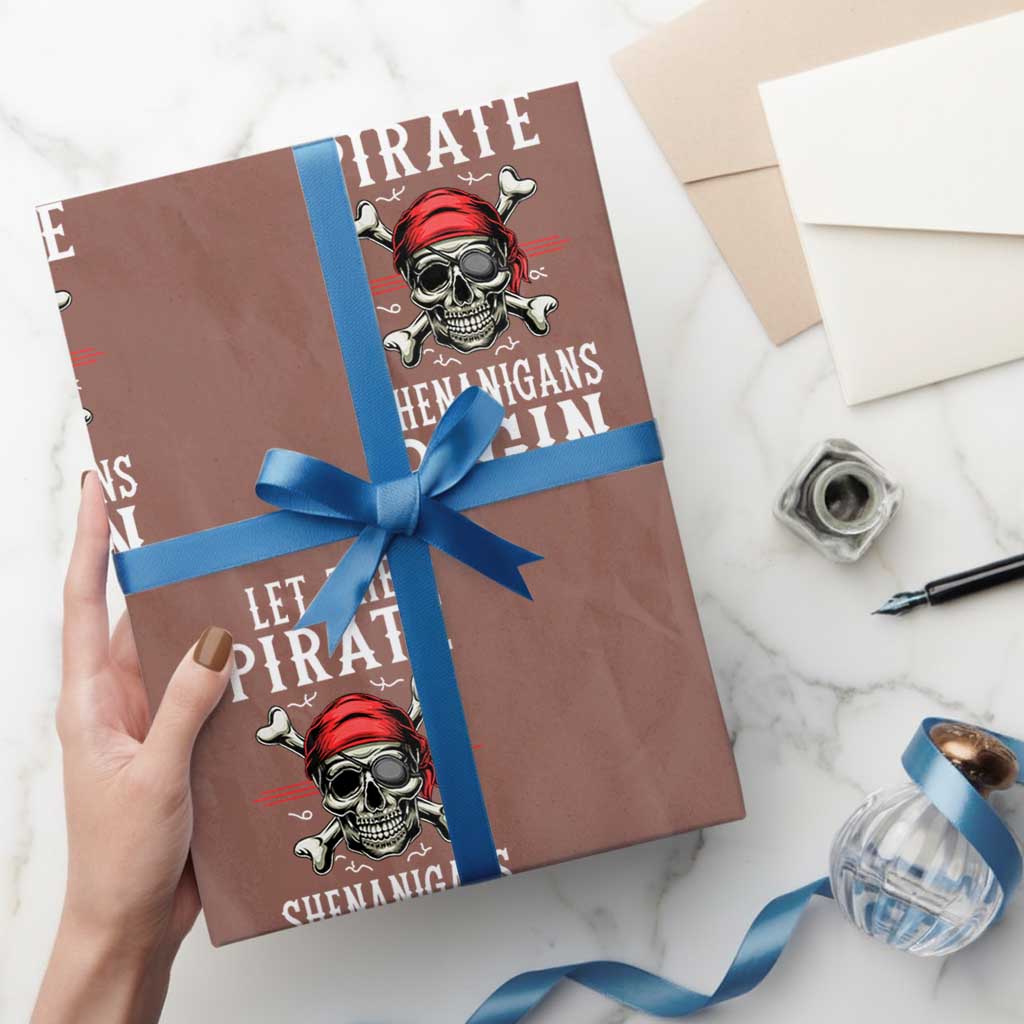 Let The Pirate Shenanigans Begin Wrapping Paper Roll Pirate Skull TS02 Mocha Print Your Wear