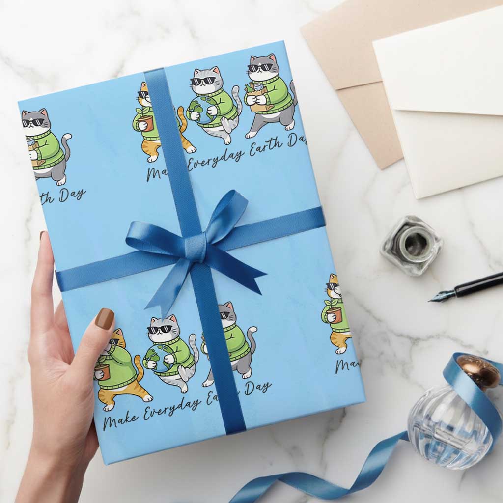 Make Everyday Earth Day Wrapping Paper Roll Eco Friendly Cat Lover TS12 Light Blue Print Your Wear