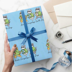 Make Everyday Earth Day Wrapping Paper Roll Eco Friendly Cat Lover TS12 Light Blue Print Your Wear