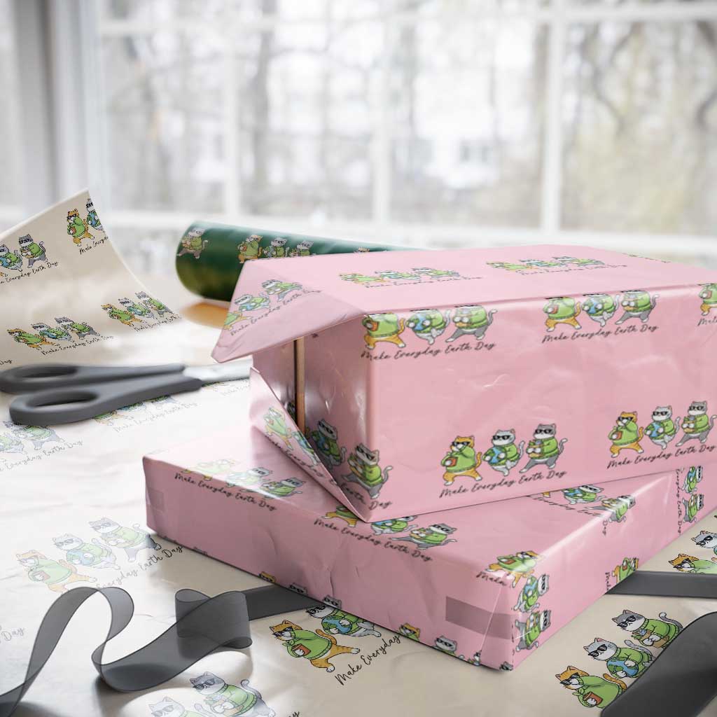 Make Everyday Earth Day Wrapping Paper Roll Eco Friendly Cat Lover TS12 Light Pink Print Your Wear