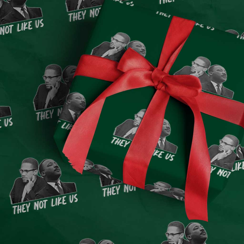Malcolm X and MLK Wrapping Paper Roll They Not Like Us TS02 Green Print Your Wear