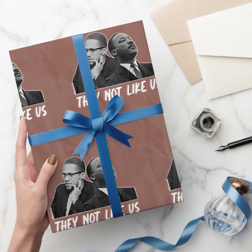 Malcolm X and MLK Wrapping Paper Roll They Not Like Us TS02 Mocha Print Your Wear
