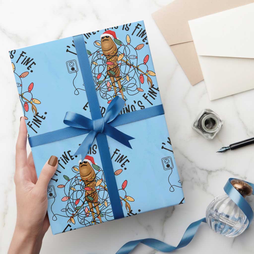 Marcus The Worm Christmas Meme Wrapping Paper Roll I'm Fine Everything is Fine TS10 Light Blue Print Your Wear