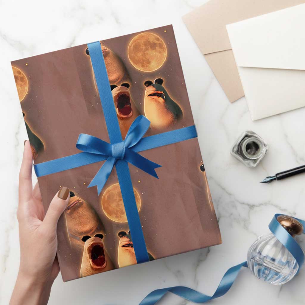 Marcus The Worm Meme Wrapping Paper Roll Funny Howling At Moon TS14 Mocha Print Your Wear