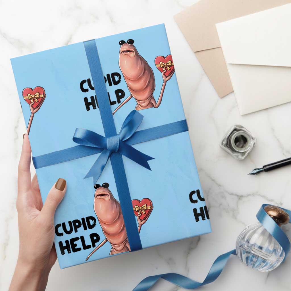 Marcus The Worm Valentine Meme Wrapping Paper Roll Cupid Help TS14 Light Blue Print Your Wear