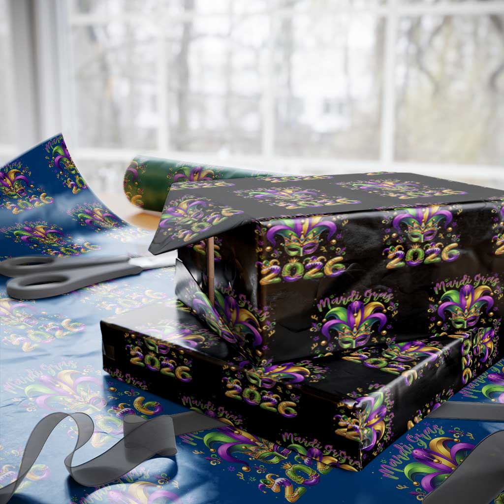 Mardi Gras 2026 Wrapping Paper Roll Funny Jester Hat Carnival Fleur De Lis TS11 Black Print Your Wear