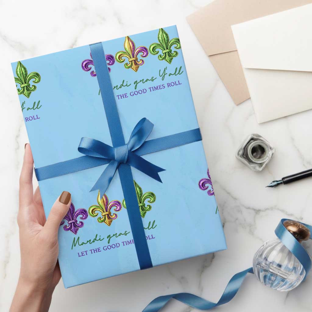 Mardi Gras Wrapping Paper Roll Let The Good Time Roll TS14 Light Blue Print Your Wear