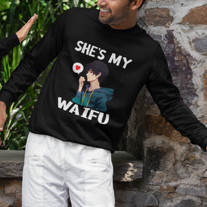 Valentine's Day Couple Matching Sweatshirt She's My Waifu Funny Anime Boyfriend TS09 Printyourwear