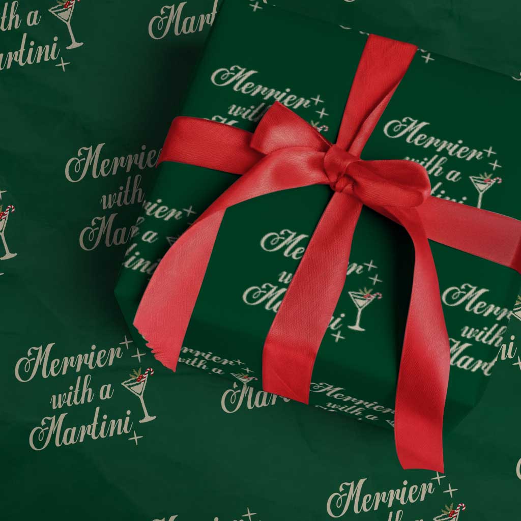 Merrier With a Martini Christmas Wrapping Paper Roll TS10 Green Print Your Wear