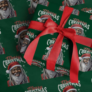 Merry Christmas Dreadlocks Black Santa Wrapping Paper Roll TS11 Green Print Your Wear