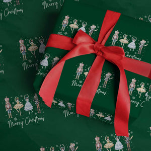 Merry Christmas Nutcracker Ballerina Mouseking Wrapping Paper Roll TS11 Green Print Your Wear