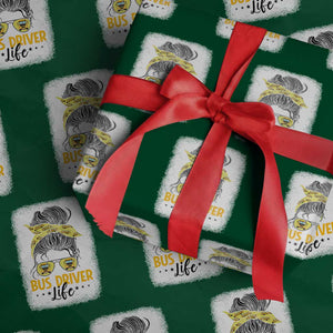 Messy Bun School Bus Driver Life Wrapping Paper Roll TS14 Green Print Your Wear