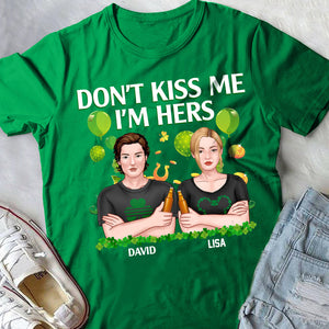 Personalized St Patricks Day Dont Kiss Me T Shirts Gift For Couple Couple With Arms Crossed CTM Youth Custom - Printyourwear