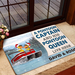 Personalized Christmas Duck Welcome Doormat Gifts For Couple Pontoon Captain and His Pontoon Queen CTM Custom - Printyourwear