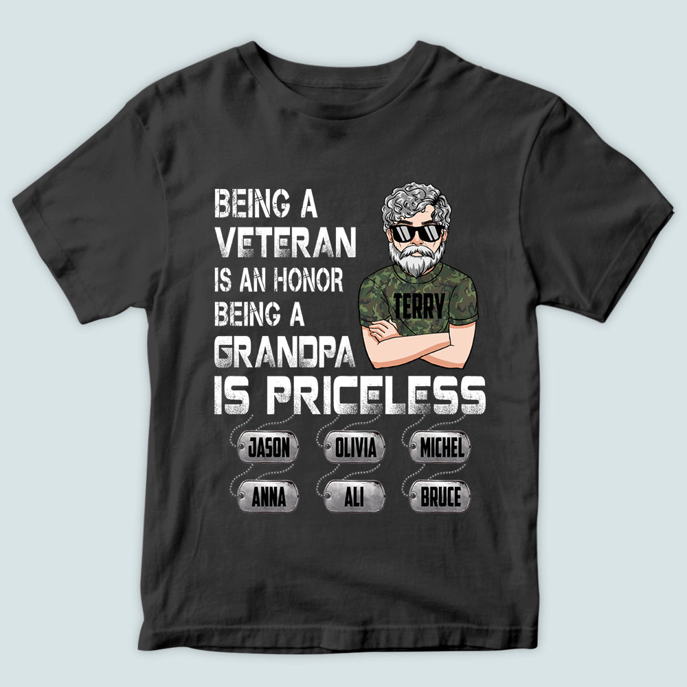 Personalized Veteran T Shirt Being A Veteran Is An Honor Being A Grandpa Is Priceless CTM Youth Custom - Printyourwear