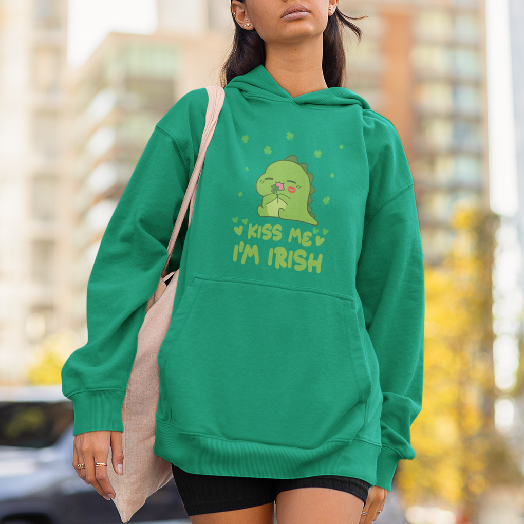 St. Patrick's Day Hoodie Kiss Me I'm Irish Cute Dinosaur TS09 Printyourwear