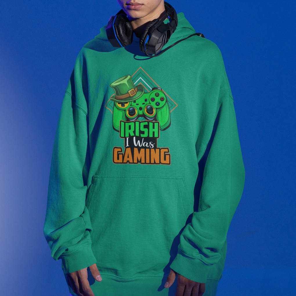 St. Patrick's Day Hoodie Irish I Was Gaming Funny Lucky Shamrocks Gamer TS09 Printyourwear