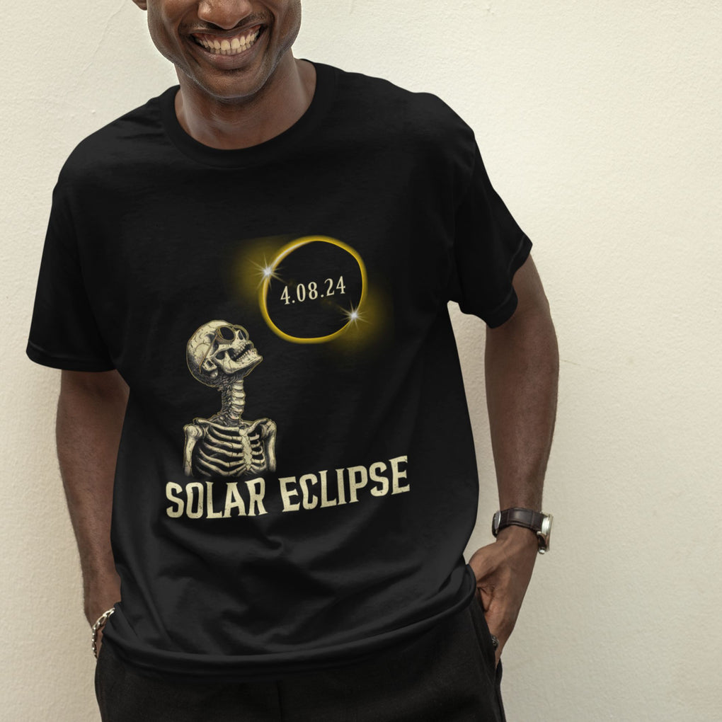 Total Solar Eclipse Skeleton T Shirt Funny Watching American Totality April 8 2024 Matching TS02 Printyourwear