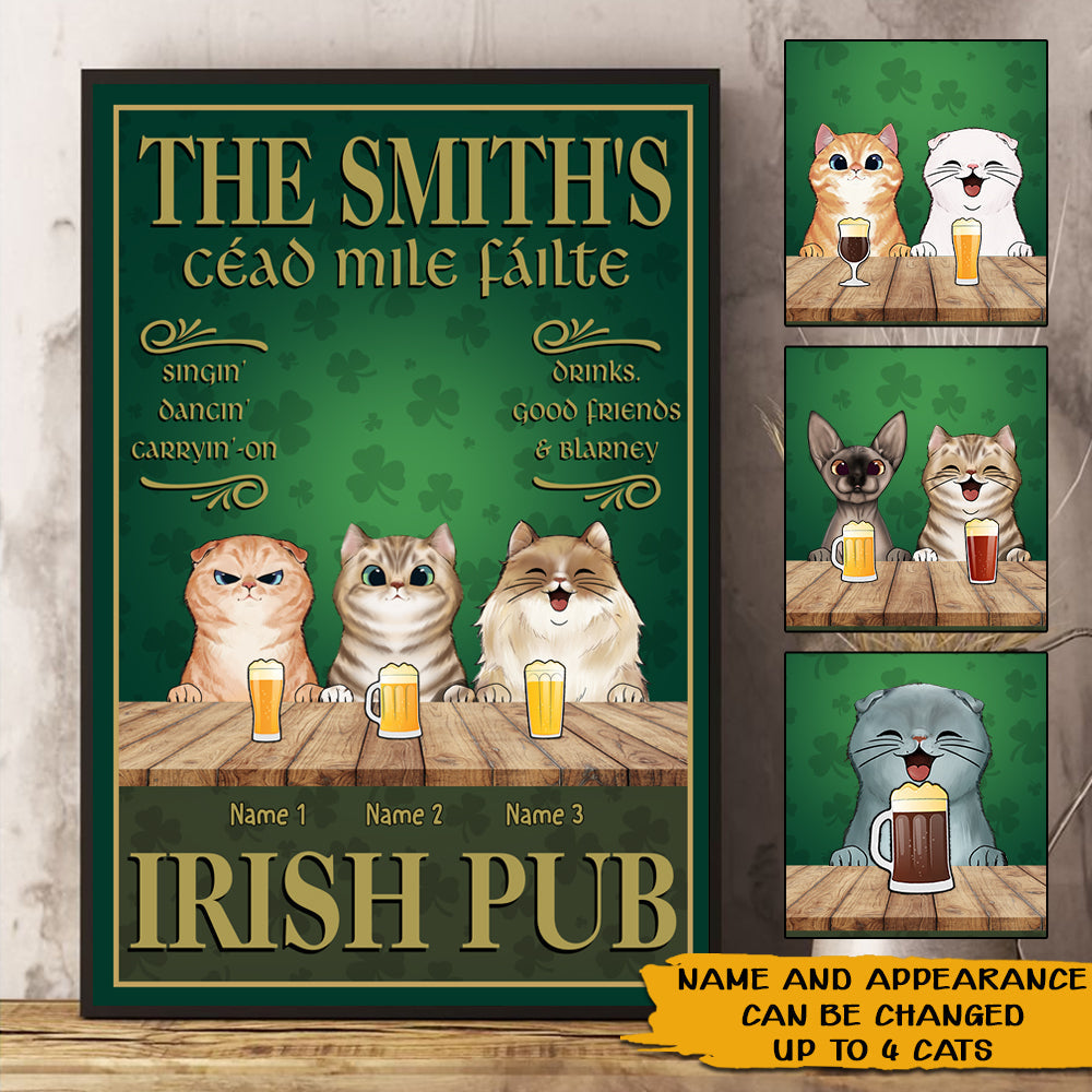 Personalized St Patricks Day Cat Poster Irish Pub Cead Mile Failte CTM Canvas Custom - Printyourwear