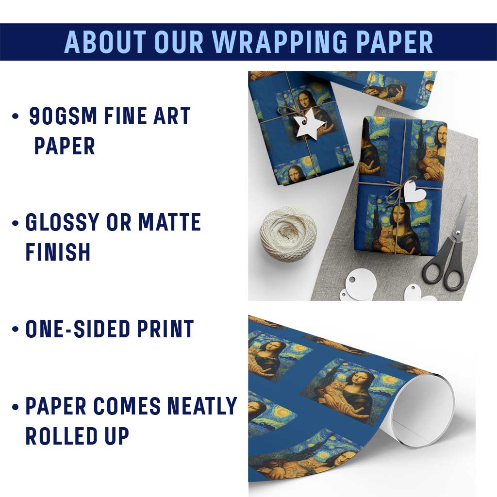 Mona Lisa Cat Starry Night Wrapping Paper Roll TS14 Print Your Wear