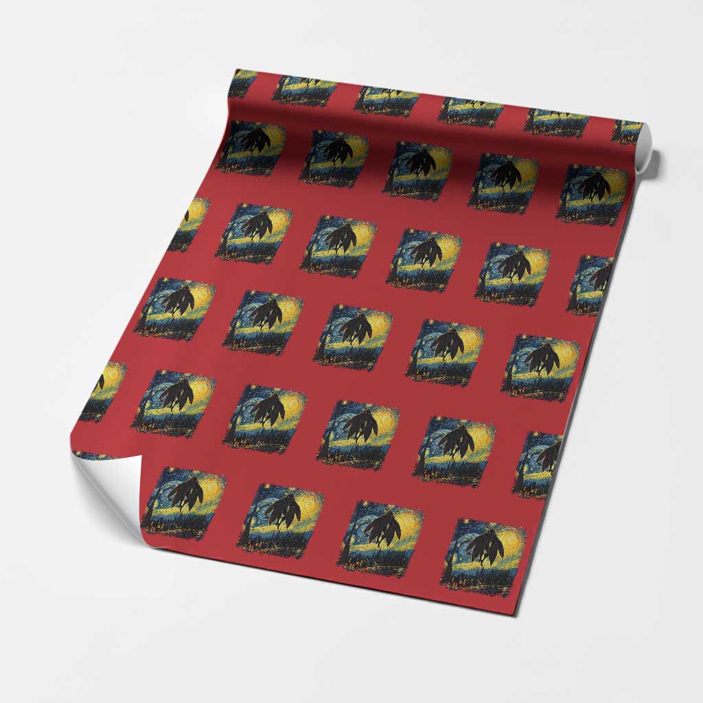 Mothman Wrapping Paper Roll Starry Night Van Gogh Cryptid Lover TS10 Red Print Your Wear