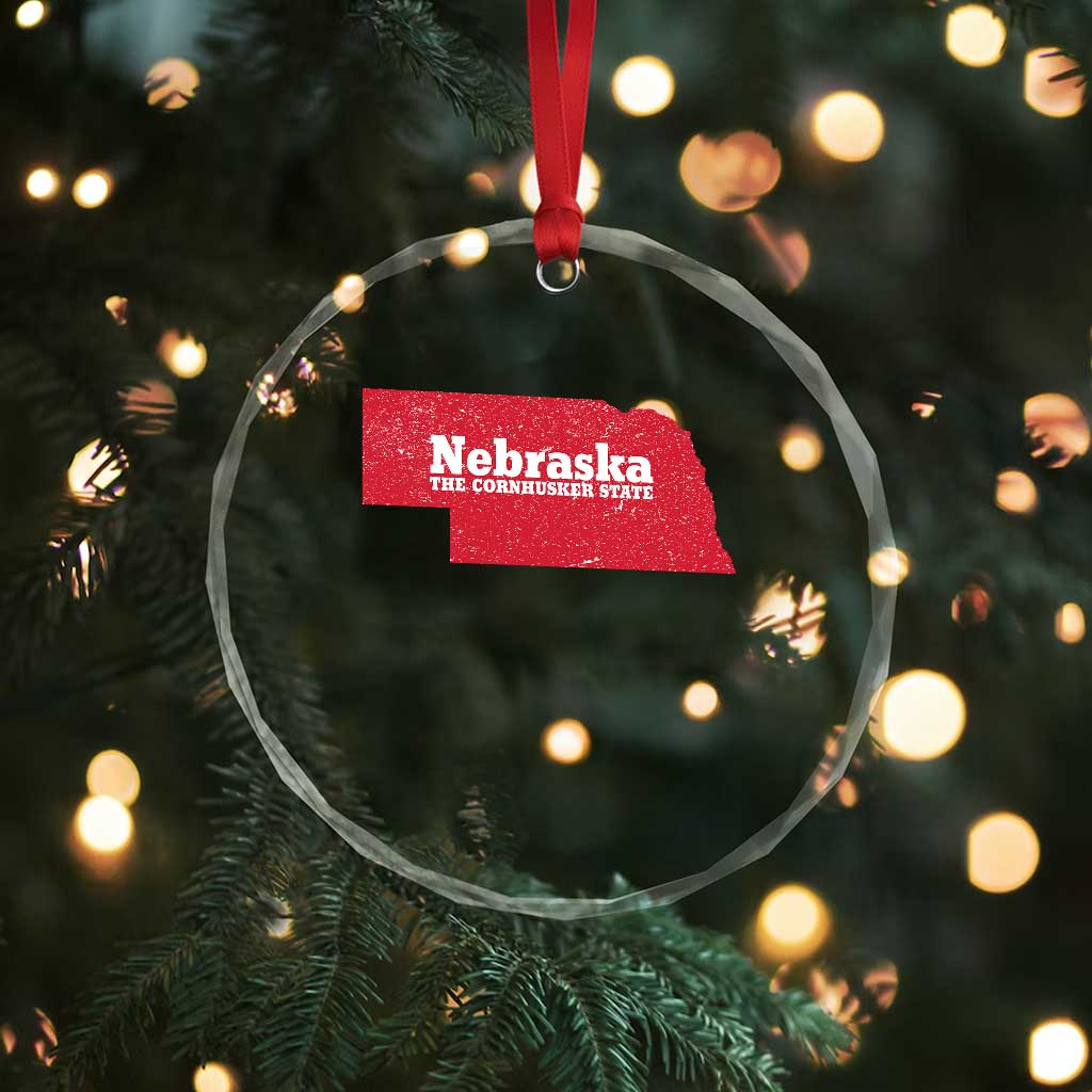 Nebraska The Cornhusker State Crystal Glass Ornament Distressed NE State Map