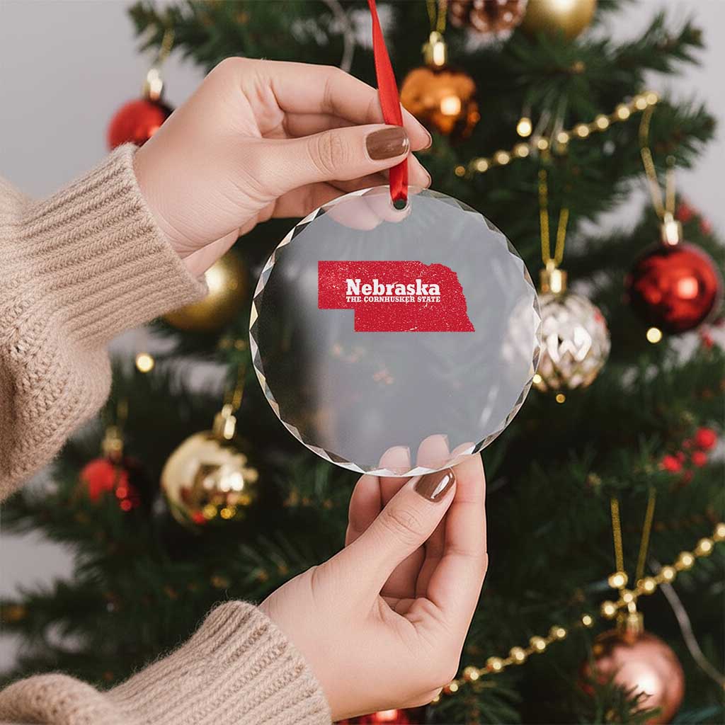 Nebraska The Cornhusker State Crystal Glass Ornament Distressed NE State Map