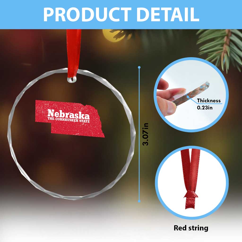 Nebraska The Cornhusker State Crystal Glass Ornament Distressed NE State Map