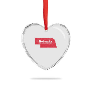 Nebraska The Cornhusker State Heart Crystal Glass Ornament Distressed NE State Map