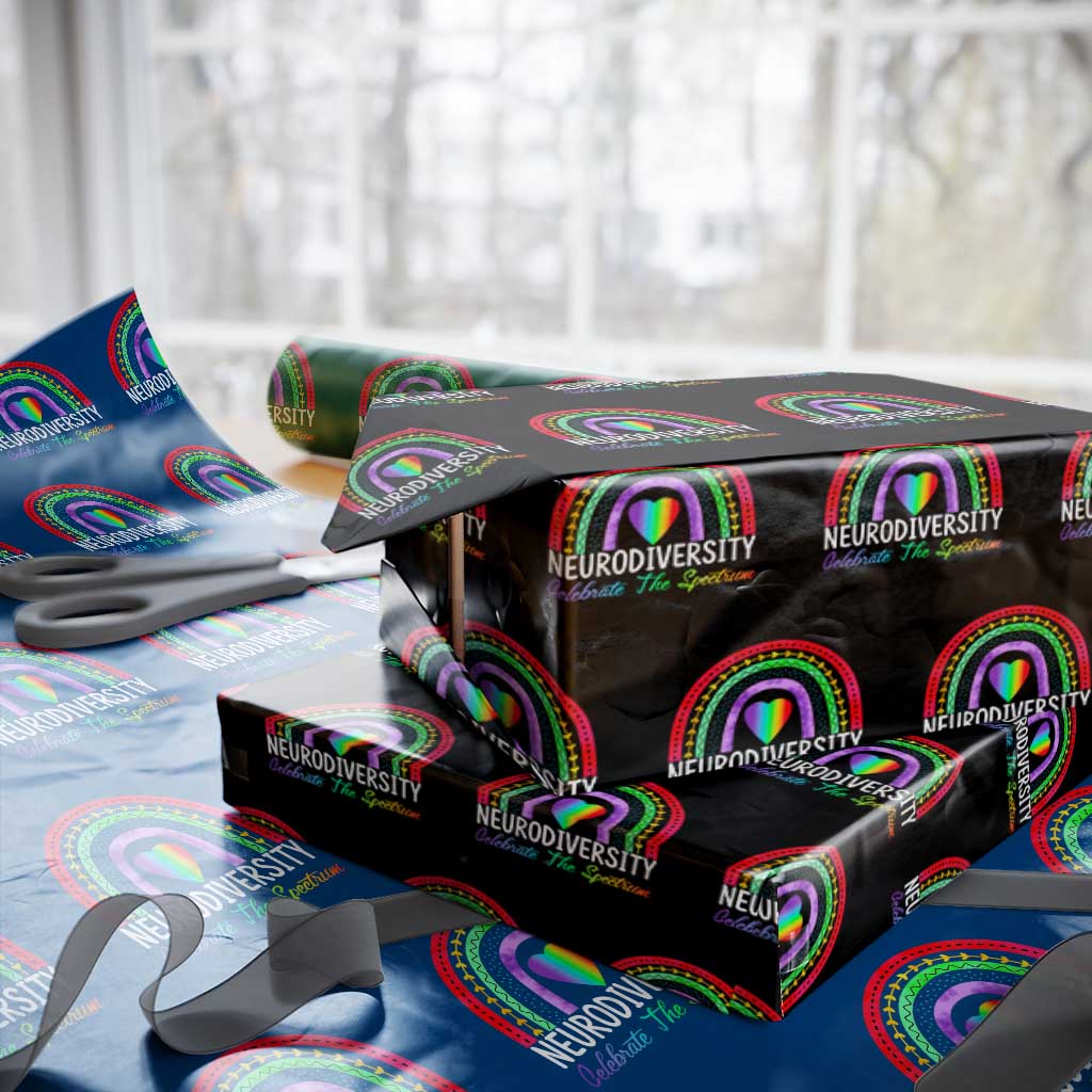 Neurodiversity Wrapping Paper Roll Autism Spectrum ASD ADHD Rainbow Boho TS02 Black Print Your Wear