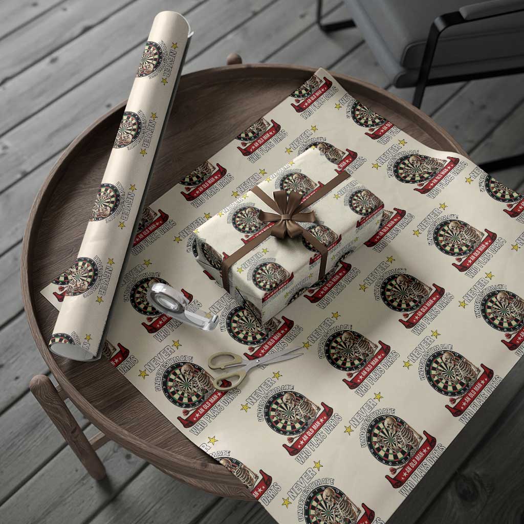 Never Underestimate An Old Man Plays Darts Wrapping Paper Roll Gothic Darts Player TS12 Beige Print Your Wear