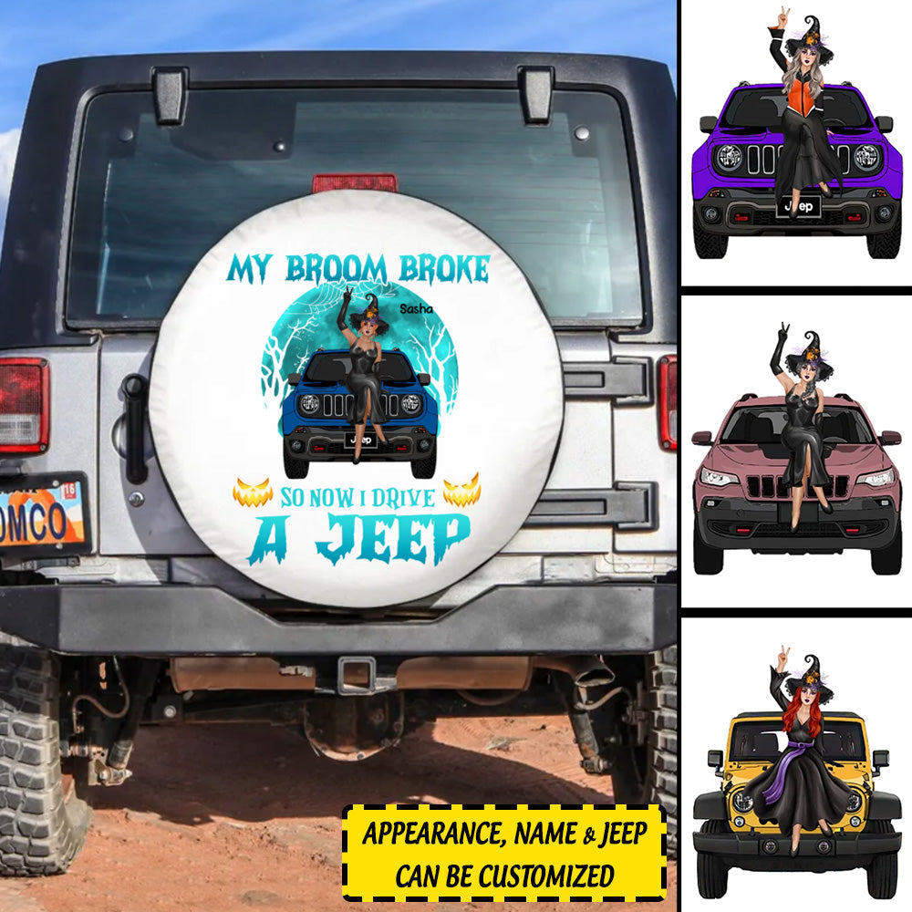 Custom JP Tire Cover With Camera Hole, My Broom Broke So Now I Drive A JP Nightmare Vibes Spare Tire Cover CTM Custom - Printyourwear