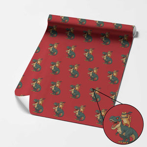Ninja Cat Riding Dinosaur Wrapping Paper Roll TS14 Red Print Your Wear
