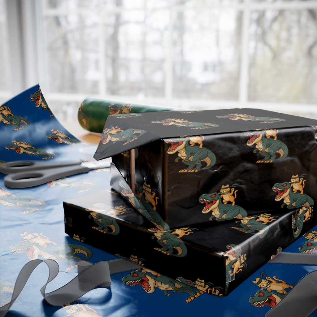 Ninja Cat Riding Dinosaur Wrapping Paper Roll TS14 Black Print Your Wear