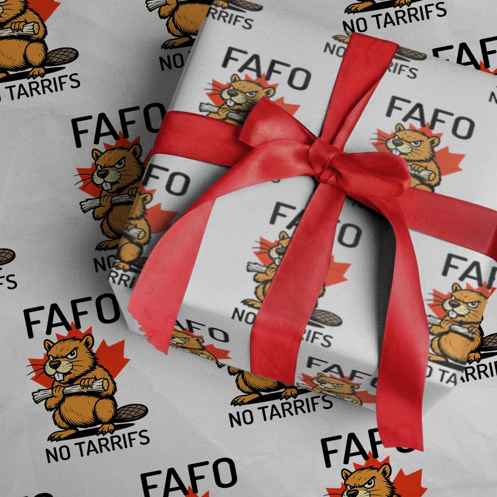 No Tariffs Canada Wrapping Paper Roll Never 51st State Canadian Beaver TS02 White Print Your Wear