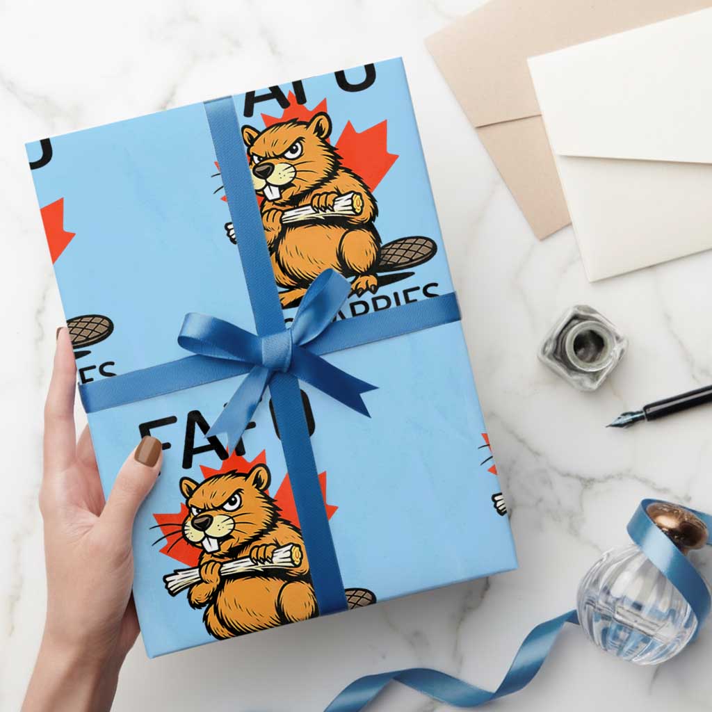 No Tariffs Canada Wrapping Paper Roll Never 51st State Canadian Beaver TS02 Light Blue Print Your Wear