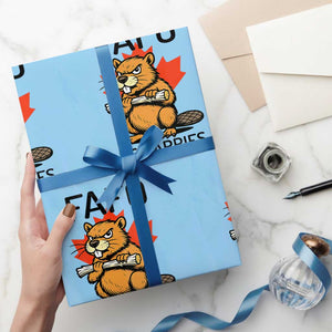 No Tariffs Canada Wrapping Paper Roll Never 51st State Canadian Beaver TS02 Light Blue Print Your Wear