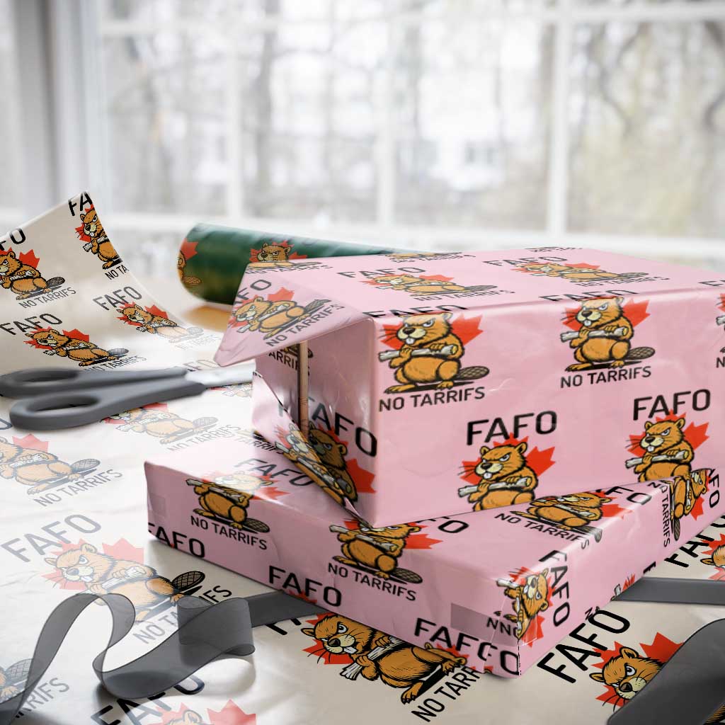No Tariffs Canada Wrapping Paper Roll Never 51st State Canadian Beaver TS02 Light Pink Print Your Wear