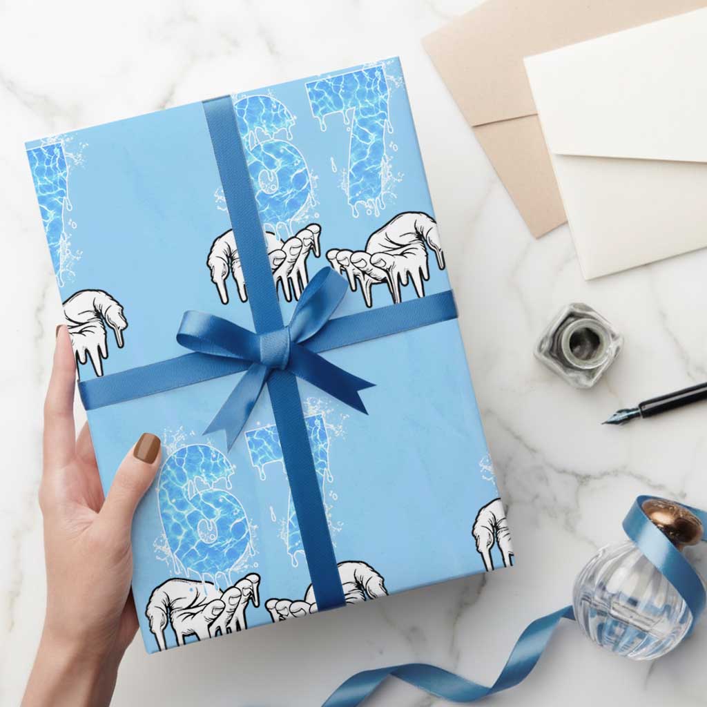 Ocean Water Wave Effect Printed Wrapping Paper Roll Six Seven Meme TS12 Light Blue Print Your Wear
