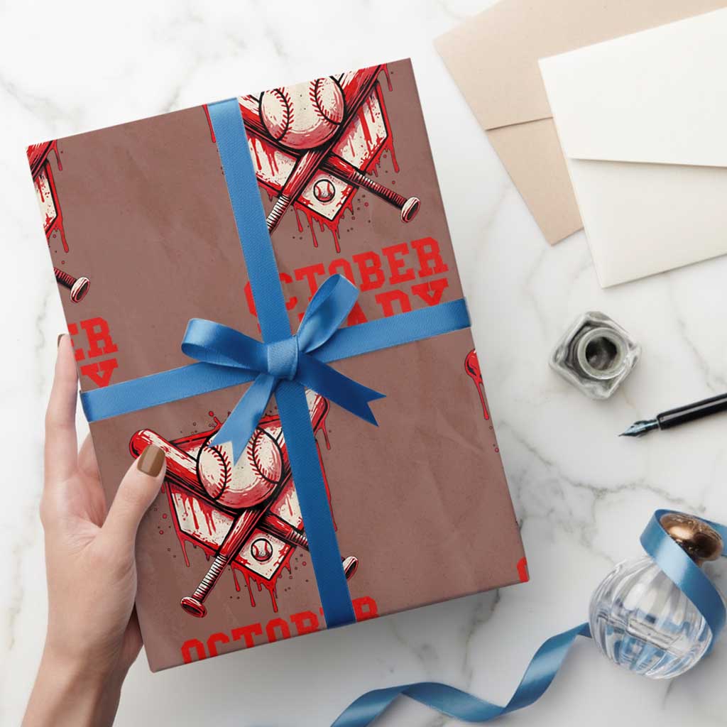 October Ready Wrapping Paper Roll Philadelphia Playoff Baseball Drip Graffiti TS10 Mocha Print Your Wear