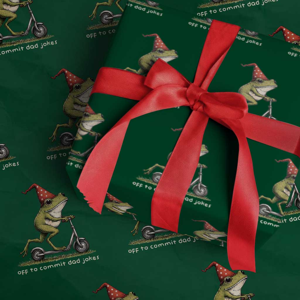 Off To Commit Dad Jokes Wrapping Paper Roll Funny Daddy Frog Scooter Fathers Day TS11 Green Print Your Wear