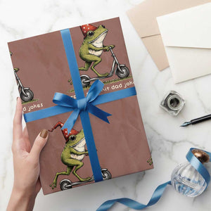 Off To Commit Dad Jokes Wrapping Paper Roll Funny Daddy Frog Scooter Fathers Day TS11 Mocha Print Your Wear
